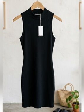Reformation Sana Dress Black Sleeveless Ribbed Dress Size M NWT